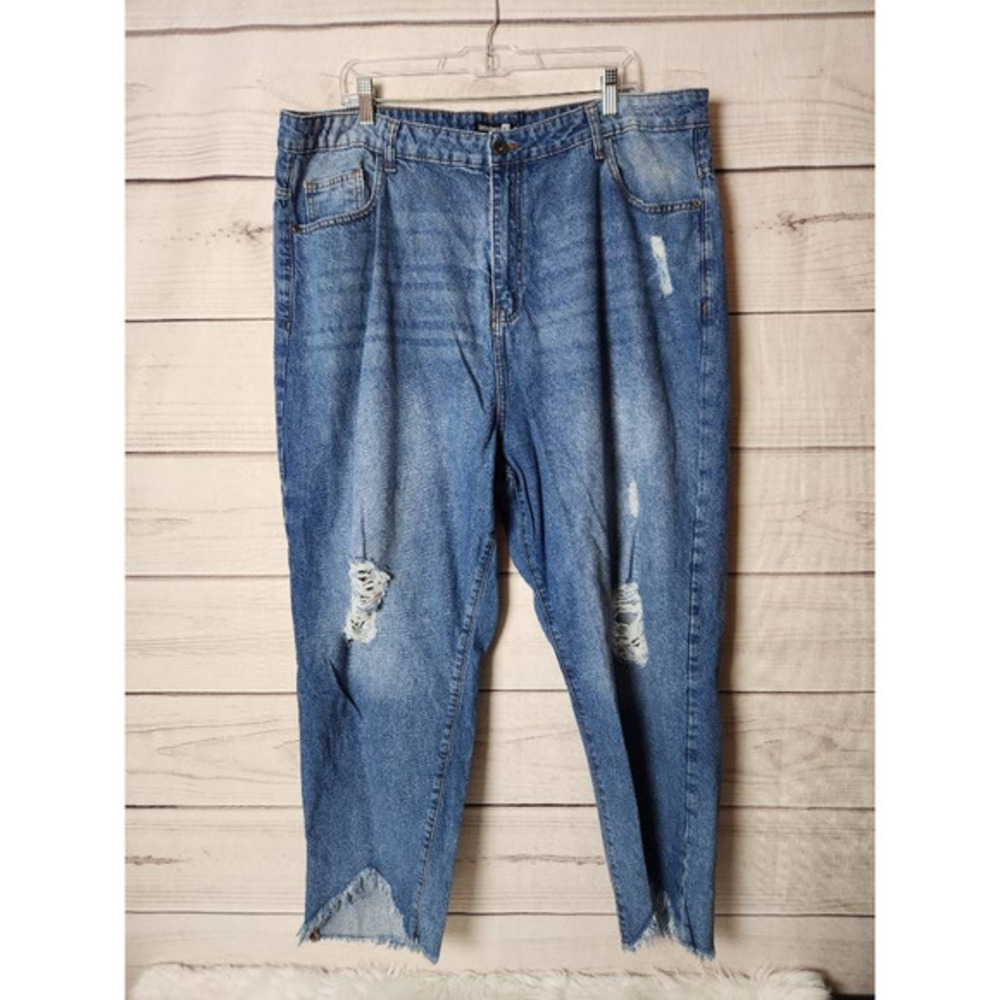 Boohoo Blue‎ Womens Skinny Jeans Distressed Medium Wash High Rise Denim Plus 18